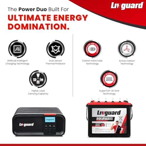 Image of Livguard Sineverter Pro with LCD Display 900VA /12V Pure Sinewave Inverter with Livguard 200Ah Tall Tubular Value Plus Bold Series Inverter Battery |Reliable Power Backup for Home, Office, and Shops