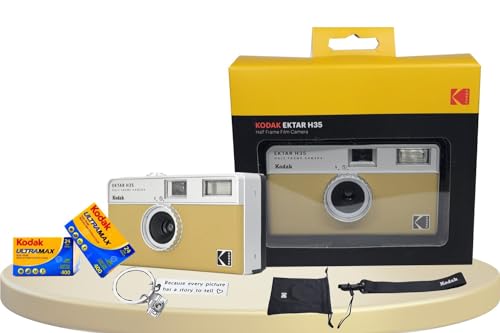 Kodak Ektar H35 ハーフフレーム レトロカメラ Kodak Ultramax 400 35mmフィルム (各24枚露出2ロール) + おまけのカメラスタイルキーチェーン(サンド)付属