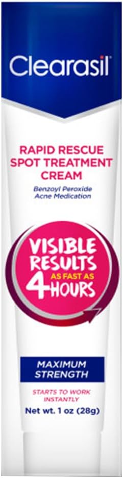 Clearasil Rapid Rescue Spot Treatment Cream Maximum Strength Medicated Benzoyl Peroxide Acne Treatment Visible Results As Fast As Hours Keeps Treating Pimples After Use Pack of 1 Multi