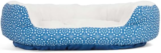 Snooze Fest Round Nester Dog Bed, 36" L X 30" W, Blue Tile-Print