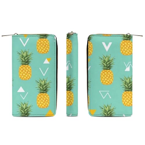 Long PU Zipper Wallet, Travel Purse Fashion Design, Huge Storage Capacity Wallet, Cute Decor Purse For Men And Women Geometric Pineapple3