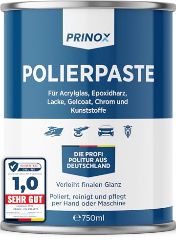 Prinox® 750ml Polierpaste I Politur für Acrylglas, Epoxidharz, Lacke, Gelcoat gfk, Chrom & Kunststoffe I Entfernt Mattierungen & Mikro Kratzer