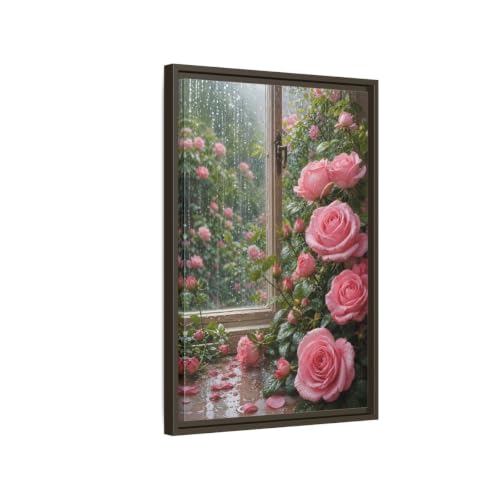 Toile roses roses au-dessus du lit cadre espresso pour une chambre romantique