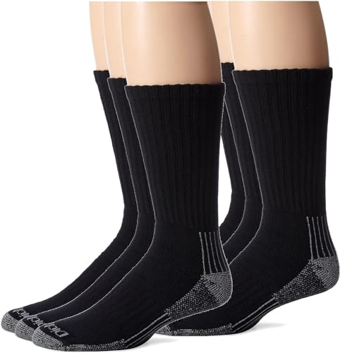 Dickies Men's 6 Pack Heavyweight Cushion Compression Work Crew Socks, Black (6 Pairs), Large