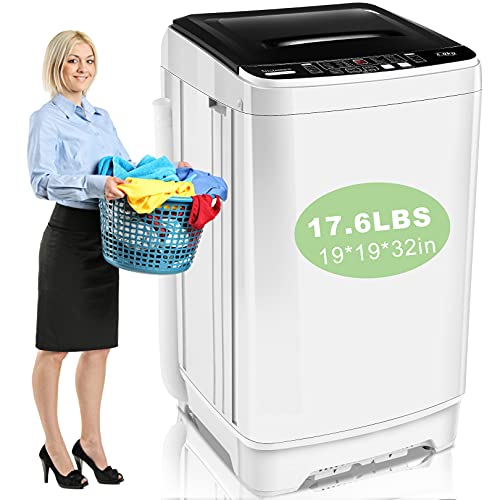 Nictemaw Portable Washing Machine With Drain Pump, 17.6Lbs Capacity Full-Automatic Compact Washing Machine 1.9 Cu.ft Clothes Washing Machine, 10 Programs Selections with LED Display/Faucet Adapter for Home, Apartments, Rvs