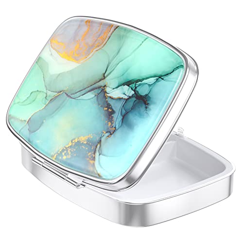 Image of Nipichsha Pill Box, Small Pill Case for Purse & Pocket, Cute Travel Medicine Organizer, Portable Medicine Container Holder to Hold Vitamins, Medication, Fish Oil & Supplement, Light Green Marble