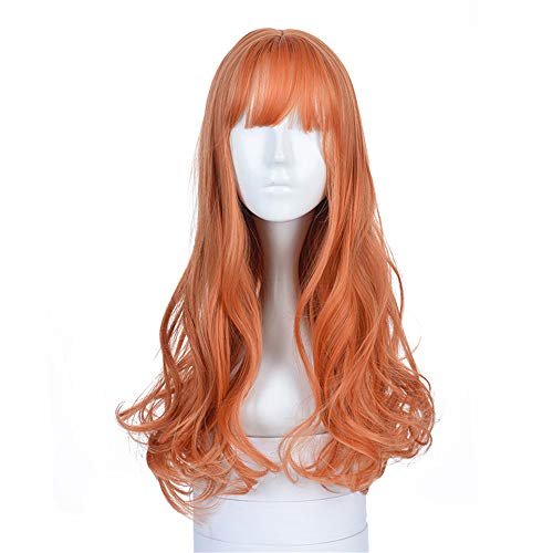 Perruque orange frisée ondulée longs cheveux femme style Webcelebrity BaronHong M