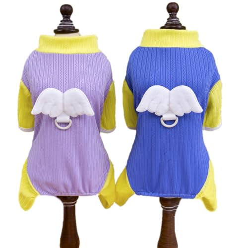 ISUPY 犬の服 つなぎ パジャマ 春夏秋 かわいい ペット服 小中型犬 ロンパース 柔らかい 通気 ドッグウエア Tシャツ dカン付き 四つの足 洋服 ルームウェア 部屋着 抜け毛防止 お散歩 (M,パープル)