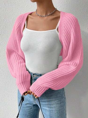 Image of Naileksi Women Long Sleeve Drop Shoulder Crop Cardigan Sweater Solid Loose Fit Casual Open Front Crop Shrug Sweater Top