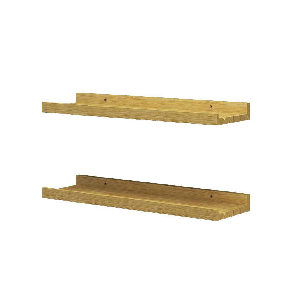 Vicco Wandregal Linus – hängendes Bambus-Wandregal, Naturholz, 2er Set (Breite 50 cm, Tiefe 15 cm, Höhe 4 cm)