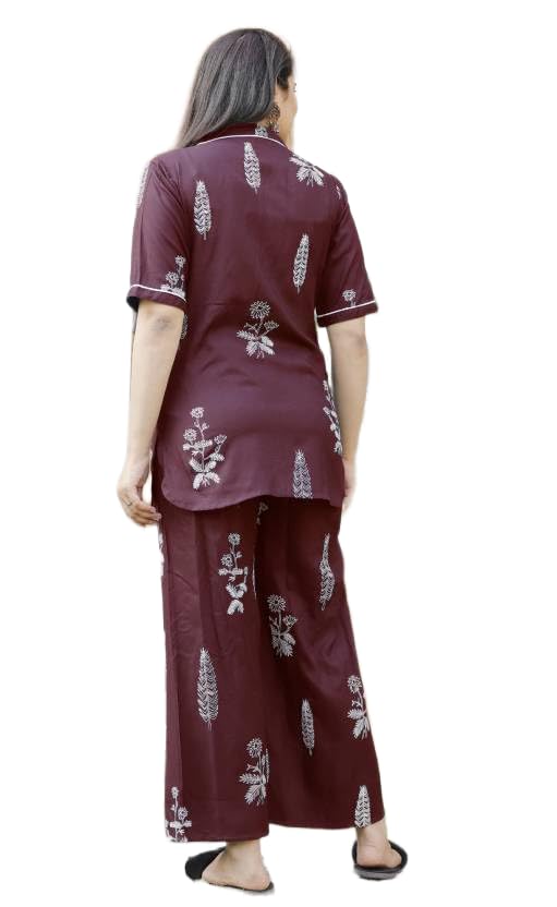PINGALA Women’s Printed Shirt & Pyjama Set | Soft Fabric Two-Piece Nightwear & Loungewear Set for Daily Comfort and Relaxed Fit|Purple PINGALA Women’s Printed Shirt & Pyjama Set | Soft Fabric Two-Piece Nightwear & Loungewear Set for Daily Comfort and Relaxed Fit|Purple