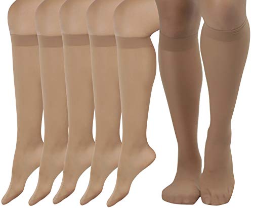 Image of ToBeInStyle Women Pack of 6 Sheer Knee-High Trouser Socks Reinforces Toes