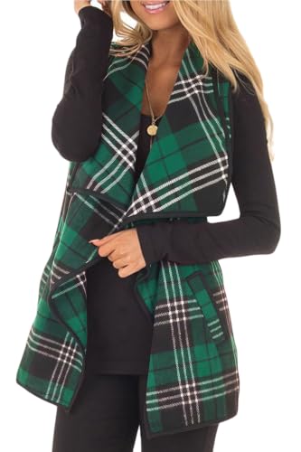 Image of YACUN Women Plaid Vest Lapel Open Front Sleeveless Cardigan