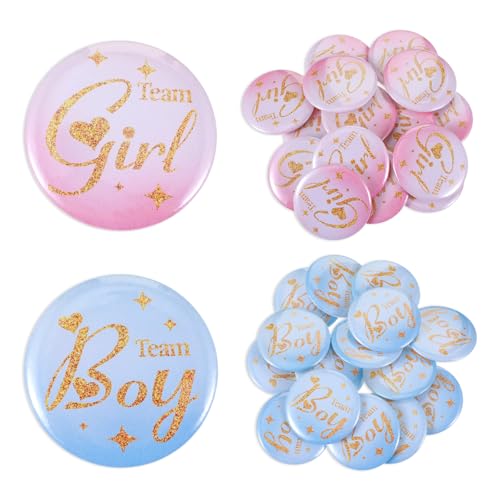 Ouligay 30pcs Gender Reveal Pins Gender Reveal Party Favors, Team Boy or Girl Pins for Baby Shower Party Favors Games Decorations Ideas