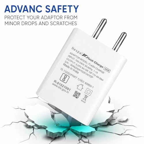 Image of 44W Flash Charge Fast Charger Adapter with Flash Type-C Cable | Rapid Charging Compatible for Vivo V Series, T Series, iQOO, Y Series | USB-A to C | Travel-Friendly, Smart Safety Protection