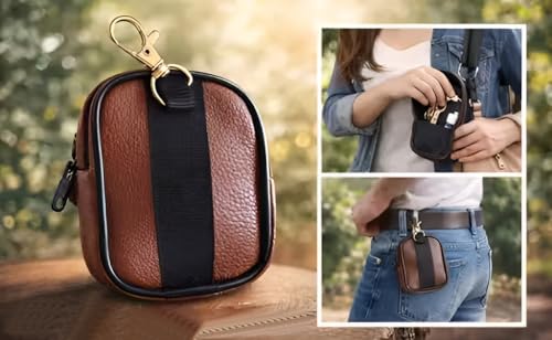 Image of AJM PU Leather Universal Zipper Pouch with Metal Hook Storage Case Compatible with Most Boat Airdopes, Noise, Boult, OnePlus, Realme, JBL, Oppo, Vivo & Other TWS Earbuds (Black)