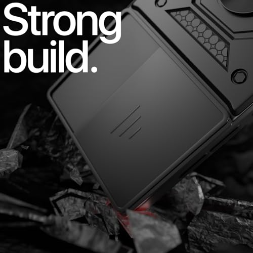 Image of Pikkme Back Cover for Oppo Reno 15 5G | 360 Protection Case | Sliding Camera Shield Cover & Ring Holder Stand D10 Tough Armor Bumper Case (Black)