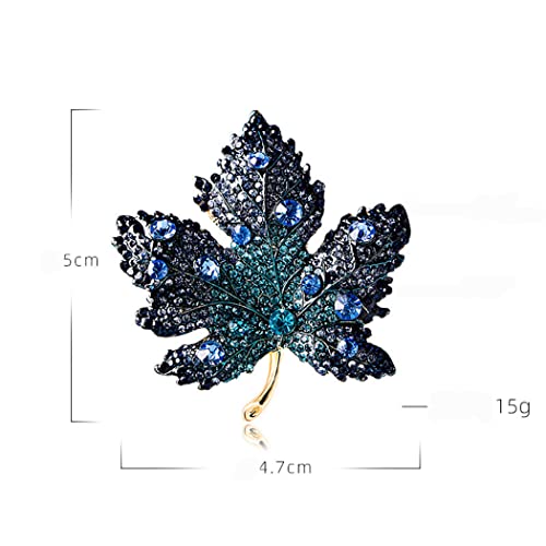 Premium Maple Leaf Brooch For Women Rhinestone Crystal Leaf Brooch Pin Blue/Green/Red Maple Leaf Brooch Lapel Pin Clothing Hat Bag Accessories For Christmas Valentine's Day Birthday Gift (Blue) #TOP3