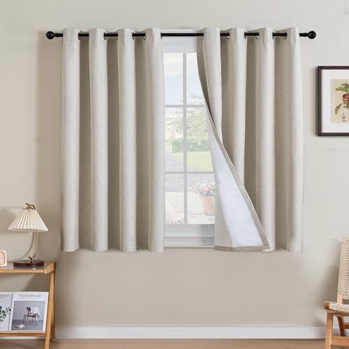 Image of H.VERSAILTEX Linen Curtains 100% Blackout Curtains for Bedroom 45 inch Long Full Light Blocking Nature Linen Blended Window Curtains for Living Room Nickel Grommet (2 Panels, Heathered Linen)