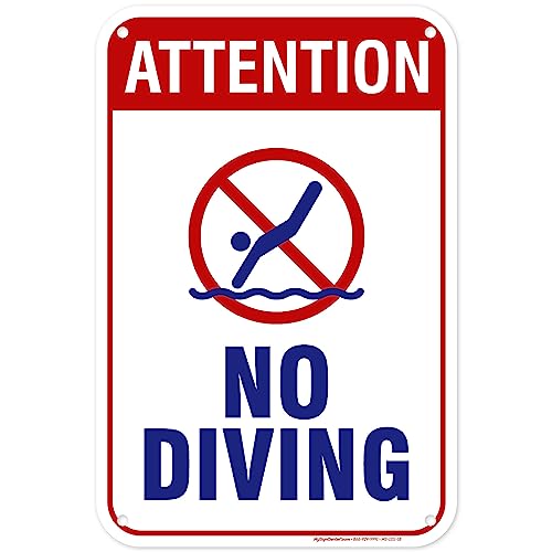 Attention No Diving Sign, 12x18 Inches, 55 mil thick HDPE (high density polyethylene), Made in USA by My Sign Center