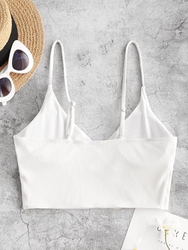 ZAFUL Women's V Neck Tankini Top Ribbed Adjustable Spaghetti Straps Bikini Top Bathing Suit Swim Tops2