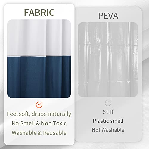 Image of ALYVIA SPRING Waterproof Fabric Shower Curtain Liner - Soft & Light-Weight Cloth Shower Liner, 3 Bottom Magnets, Hotel Quality & Machine Washable - Standard Size 72x72, White and Navy