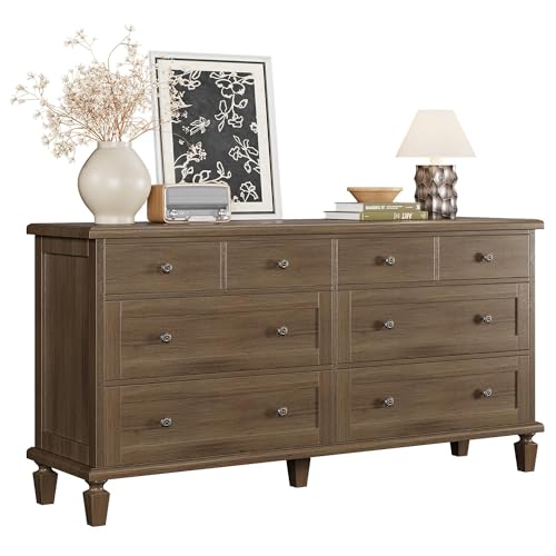 Garvee 8 Drawer Dresser for Bedroom, Vintage 59" Long Dresser TV Stand with Carved Handles and Tapered Legs, Wood Chests of Drawers with Large Capacity, Light Brown - image 9