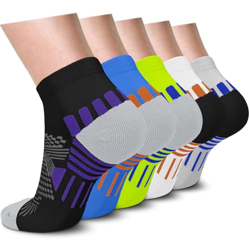 5 Pairs Copper Compression Socks for Women & Men - Ankle Plantar Fasciitis Arch Support Running Socks for Athletic