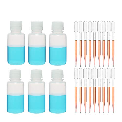 ULAB Scientific Narrow-Mouth Plastic Round Bottles and pipette set, 6pcs of Bottles, Natural color, Cap.250ml, 100pcs of Pasteur Pipette Offered, LDPE material, cap.7ml/155mm long, URB1005