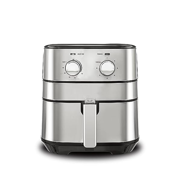 AMERICAN MICRONIC -Air Fryer for home- 6.5 Litre with removable Basket 1700W Power, 60 Minute Timer for Frying, Grilling, Roasting and Baking, free recipe book-AMI-AFM-65LDx- Black & Steel