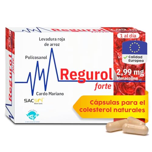 Espadiet Regurol Forte Cápsulas Control Colesterol con Levadura Roja de Arroz, Ajo Negro, Policosanol, Coenzima Q10, Cardo Mariano – Pastillas Naturales Nivelcol Lipid Alto - 30 Capsules