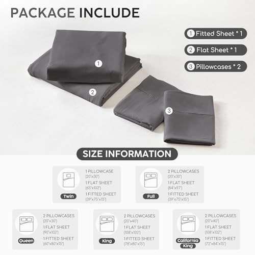 Image of Tokokimo Queen Sheet Set 4 Piece, Super Soft Washed Cotton-Linen Feel Microfiber, 16 inch Deep Pocket Fitted Sheet, 1 Flat Sheet, 2 Pillowcases, Breathable Bed Sheets, Grey