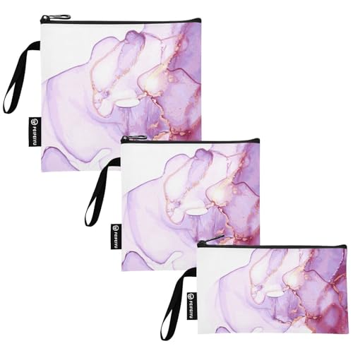 OTVEE Reusable Pink Purple Marble Texture Sandwich and Snack Bags for Lunch Washable Fabric, Waterproof Cloth Zip Bag, Travel Pouch, Food-Safe 3 sizes