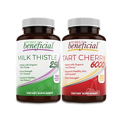 PURELY beneficial Tart Cherry 6000/Milk Thistle 25k - Extra Strength, Non-GMO, Vegan, 120 Capsules Each Cover