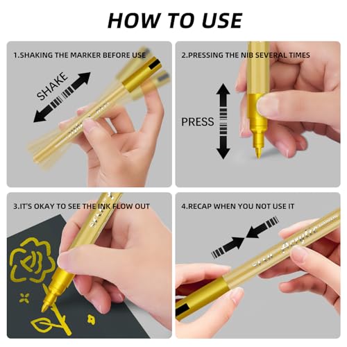 Image of SFAIH Gold Paint Pens - 4 Pack 0.7MM Fine Tip Gold Acrylic Paint Pen for Rock Painting, Wood, Metal, Fabric, Plastic, Canvas, Glass, Ceramic, Diy Crafts, Drawing, Tire