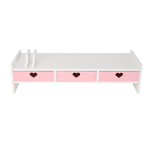 CONKAWACA Cute Monitor Stand Kawaii Desk Organizer Cute Desk Organizer with Drawers Monitor Riser Computer Stand - Light Pink