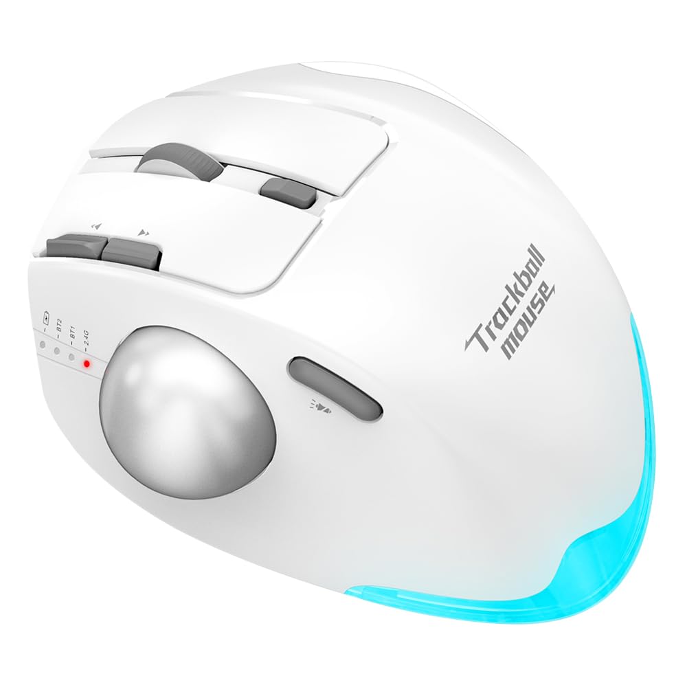 zelotes Souris Trackball,Souris sans Fil Bluetooth,Rechargeable,4800DPI,8 Boutons,BT5.0/3.0+2.4G,Connexion De 3 Appareils,Conception Ergonomique,pour PC,Pad,Tablets