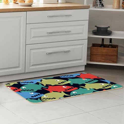 Alfombra de cocina absorbente para pasillo y cuarto de lavado con alegres peces piraña 7