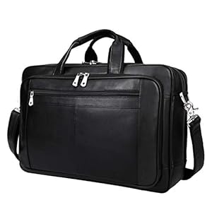 Augus Mens Leather Briefcase Messenger Bag Waterproof Travel Business Duffle Bags for Men 17 Inch Laptop Bag Black YKK Zipper