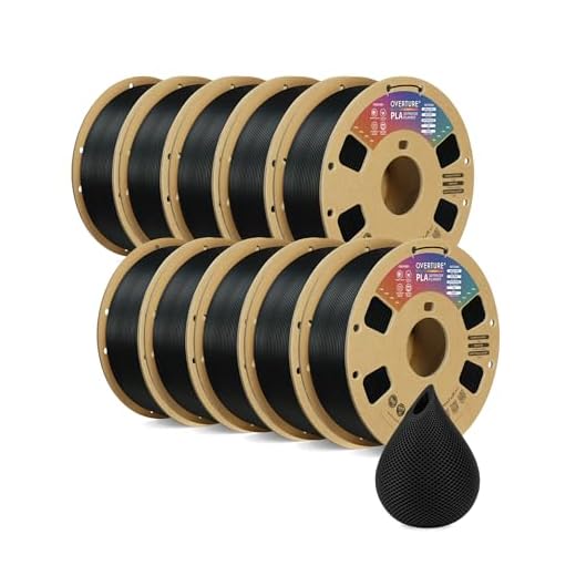 OVERTURE 10KG Bundle PLA Filament 1.75mm, Neatly Wound 3D Printer Filament 10 Pack 1kg Spool (2.2lbs), Dimensional Accuracy +/- 0.02 mm, Fit Most FDM 3D Printers (Black 10-Pack)