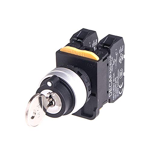 A204K-31BE20-2, 22mm Key selector Switch, Metal Bezel, 3 Positions, Spring Return from Right, 110V 10A 2NO