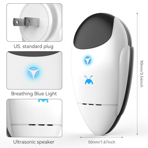 2025 upgraded ultrasonic repeller amp insect indoor repeller ultrasonic plug in repellent for roach rodent mouse bugs mosquito mice spider ant electronic pest deterrent 4 packs
