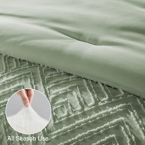Image of Zzlpp Full Comforter Set 7 Pieces, Sage Green Tufted Bed in a Bag with Comforter and Sheets, All Season Boho Bedding Sets with 1 Comforter, 2 Pillow Shams, 2 Pillowcases, 1 Flat Sheet, 1 Fitted Sheet