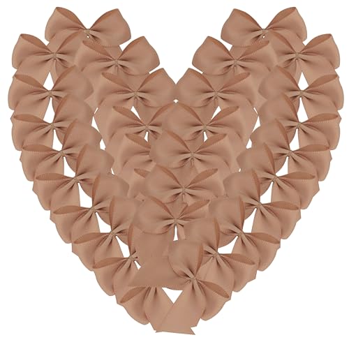 Micomon 50pcs 1.6-Inch Mini Bows for Crafts Satin Ribbon Bows in Khaki Color Gift Appliques Craft for Christmas Decoration(Khaki)