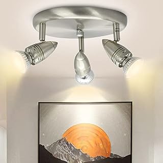 DINGLILIGHTING Round Kitchen Lights, 3-Light Kitchen Ceiling Lights Flexibly Rotatable,Brushed Nickel Ceiling Spotlights for Kitchen,Bedroom,Living Room, 3 X 3W GU10 Bulbs Included
