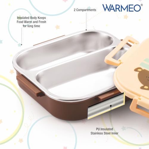 Image of WARMEO Jerry Insulated Lunch Box with Two Compartment BPA Free, Kids Lunch Box,Food Grade Ideal for School, Picnic, Office & Outdoor - 500ml Bear, Stainless Steel
