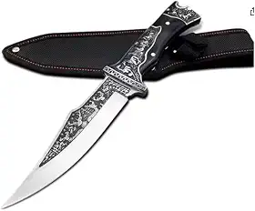 Faca Artesanal Damasco com Bainha, Inox e Madeira, 27cm Comprimento Total, Lâmina 15cm, para Culinária Profissional