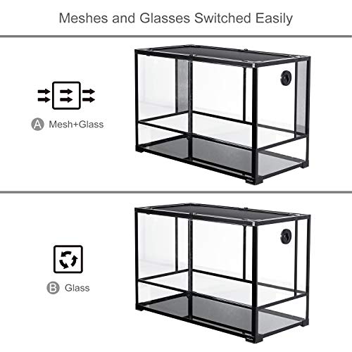 Repti Zoo 67 Gallon Reptile Large Glass Terrarium 2 In 1 Side Meshes And Side Glasses Double Hinge Door With Screen Ventilation Reptile Terrarium 36" X 18" X 24"(Knock-Down) #TOP1