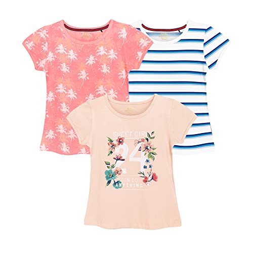 Image of Real Basics Cotton Regular Fit Half Sleeve Cotton T-Shirts for Girls - Round Neck Tops for Girl, Multicolor - Pack of 3