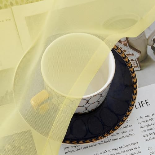 Image of Simplebrand Light Yellow Rod Pocket Top Solid Voile Sheer Curtains for Bedroom, 54 Inch Length Drapes Set of 2, Lightweight and Light Filtering Elegant Curtains Panels Window Treatment, 42Wx54L
